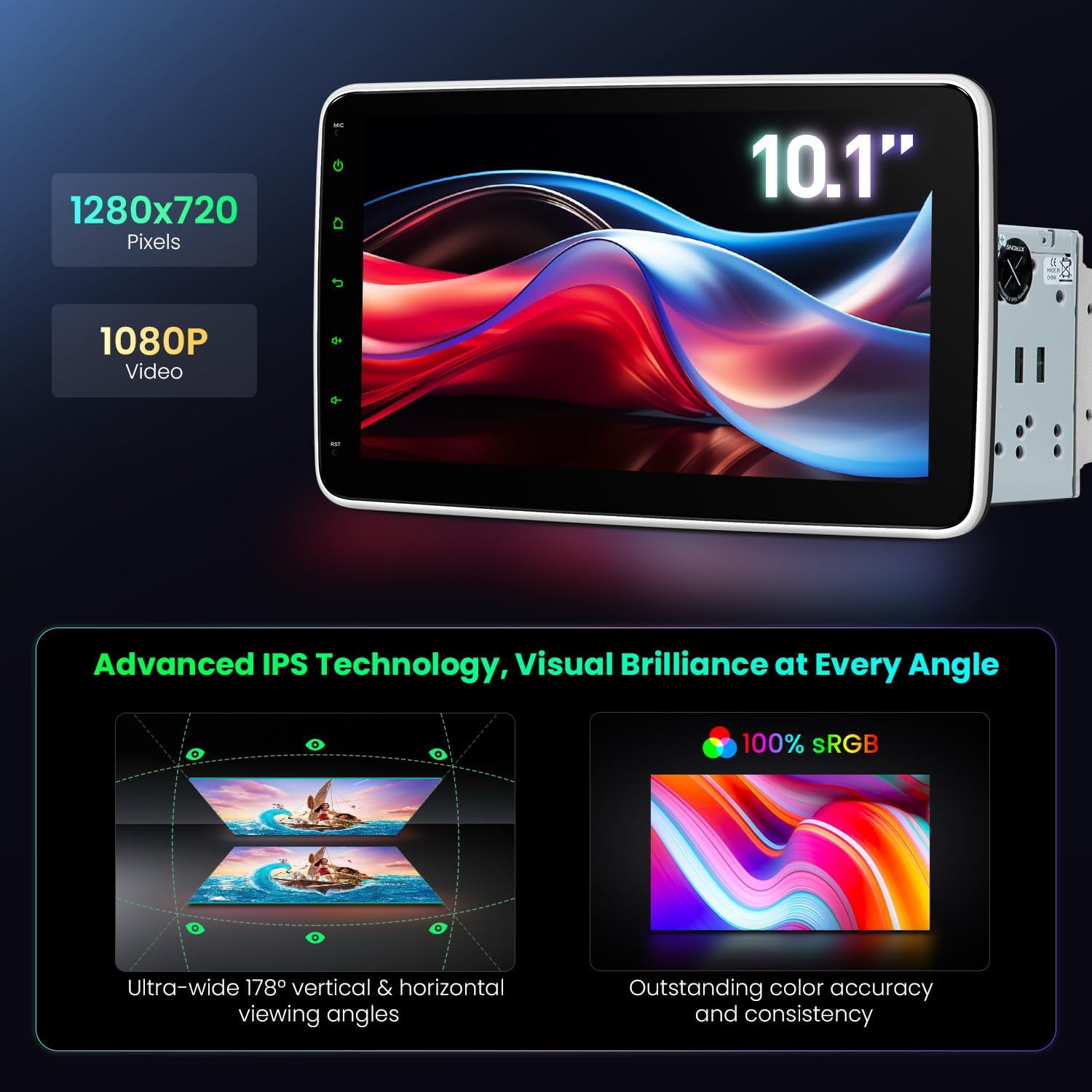 XTRONS Universal Double Din Car Stereo, Android 14 Octa Core Car Radio Player, 10.1 Inch Touch Screen Head Unit GPS Navigation Support Bluetooth DSP CarPlay Android Auto Split Screen 4G LTE 5GHz WiFi