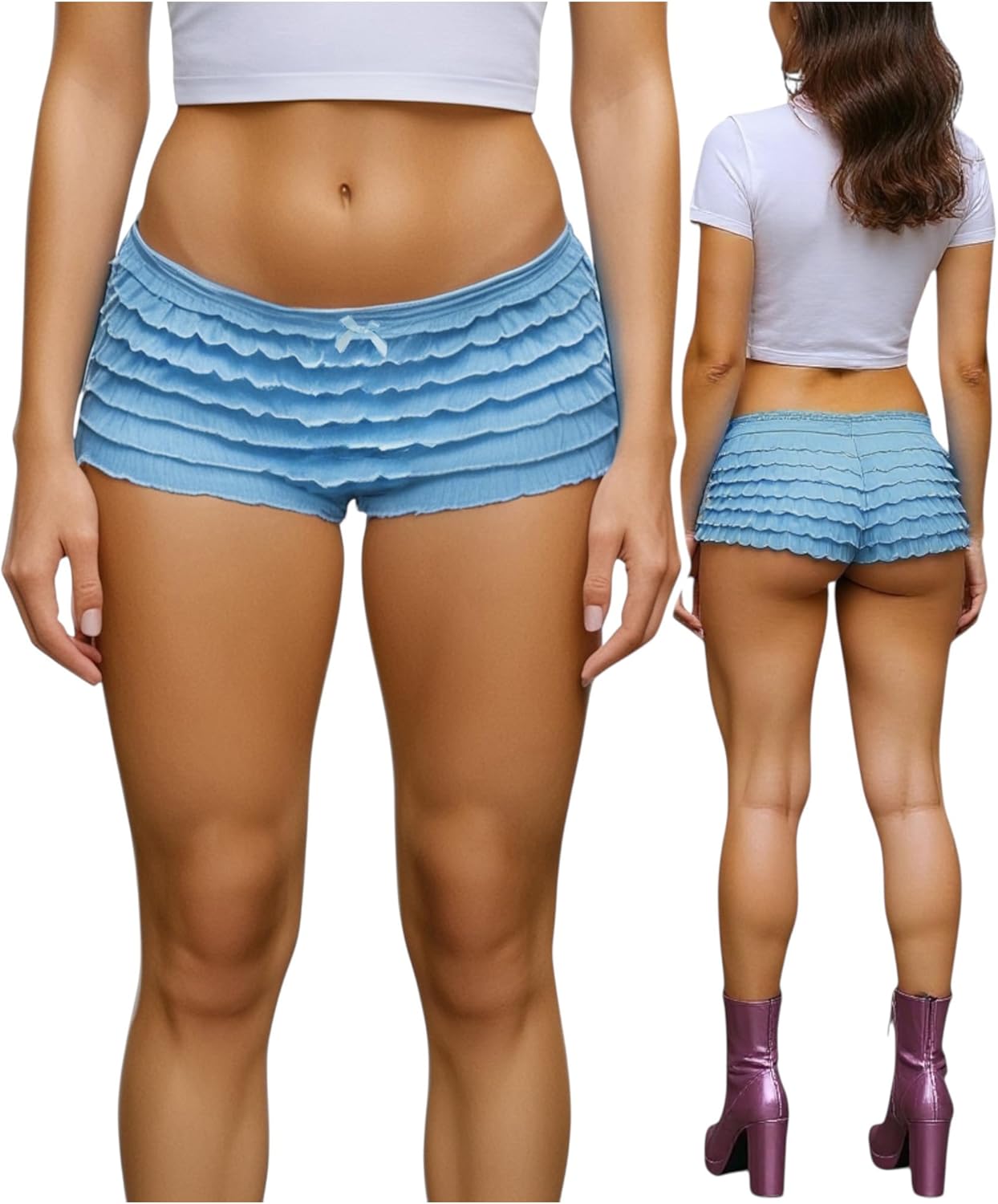 ToBeInStyle Women’s Mesh Ruffle Lace Cheeky Boyshort Panty Booty Shorts Burlesque Retro Style