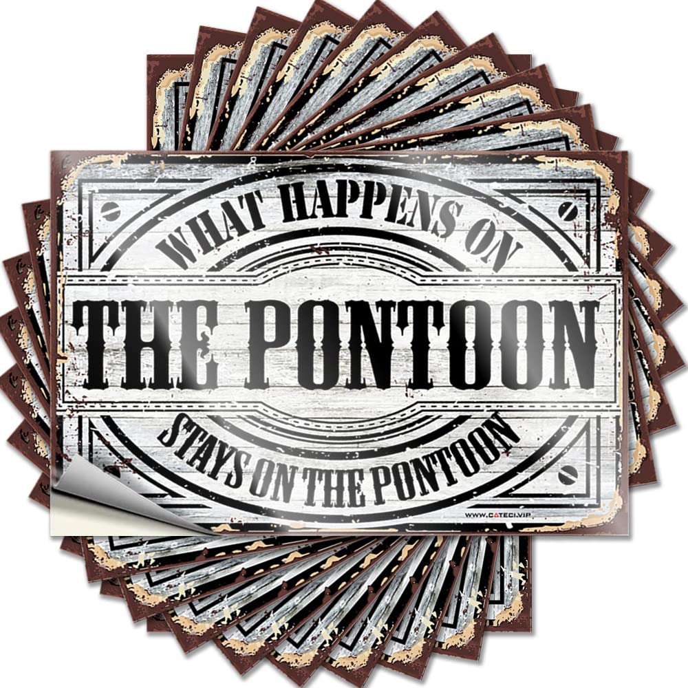 Car Stickers What Happens On The Pontoon Stays On The Pontoon Funny Sticker 10 Pcs Funny Bar Signs for Home Bar Stickers for Cars(6X9CM)