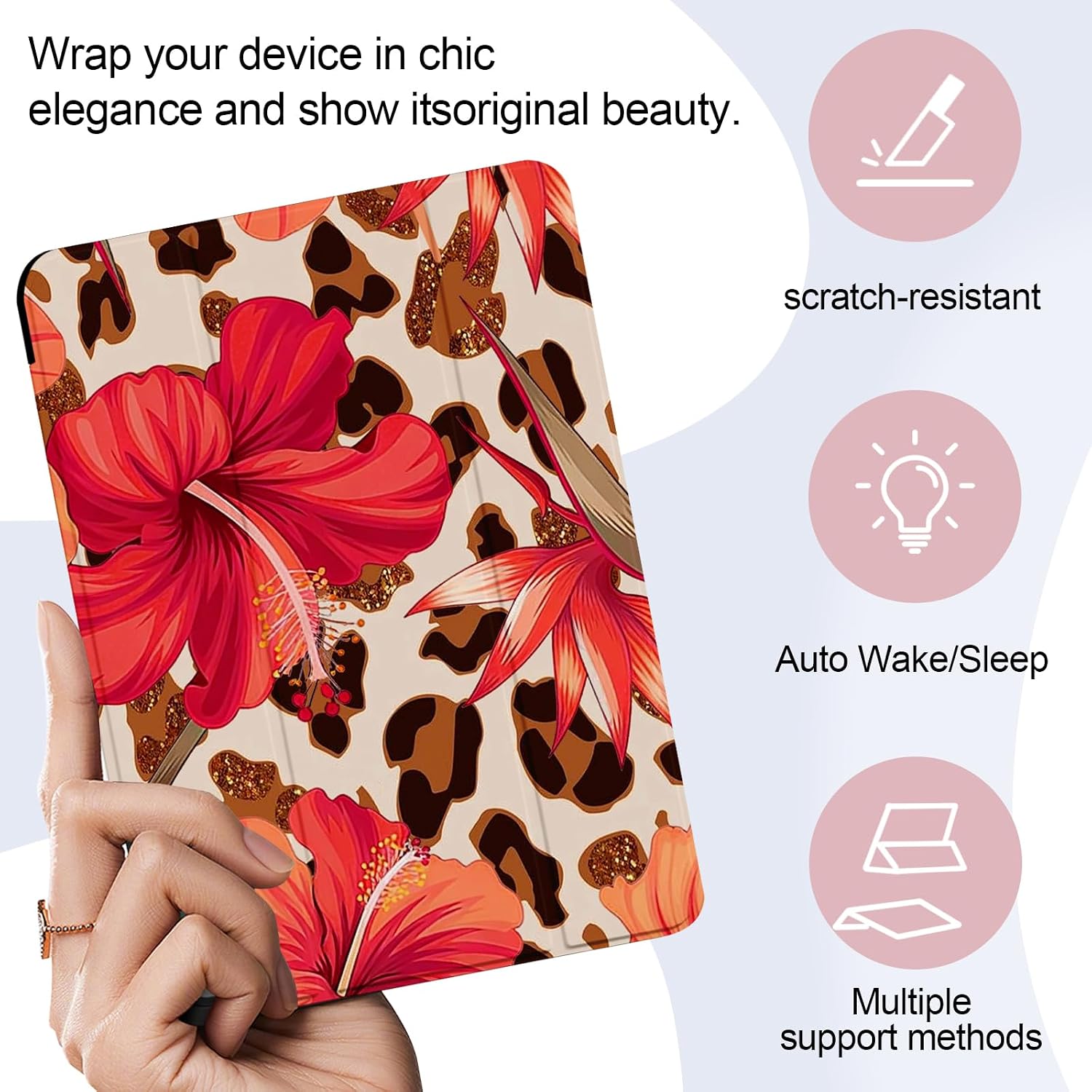 Case for iPad 11th (A16) 11-inch 2025 / 10th Generation 10.9-inch 2022，Fashionable Pattern Case with Pencil Holder Trifold Smart Stand Cover (Golden Flowers) image 2
