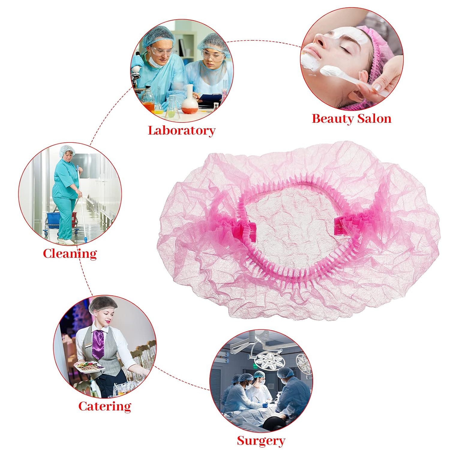 Geyoga 200 Pcs Disposable Hair Caps 21 Inch Bouffant Elastic,Pink,Black | Nonwoven Fabric with Elastic Band, Suitable for Salons, Hospitals, Spa, Catering, Dust-free Workspace, Hygienic Hair Cover