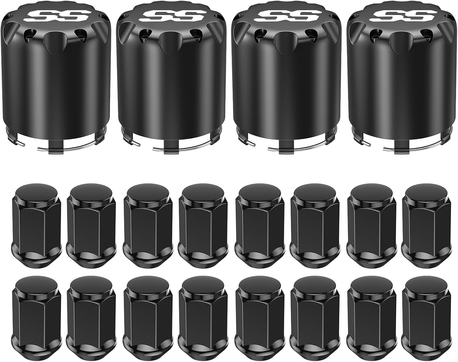 Black Golf Cart Center Caps & Wheel Lug Nuts Kit, 4 PCS ITP SS Wheel Hub Cap and 16 PCS Lug Nut for EZGO, Club Car