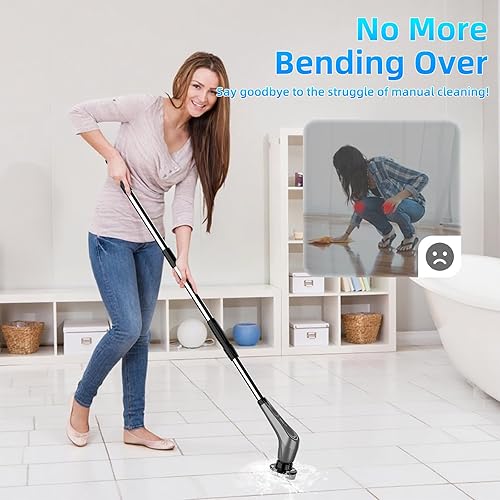 Miniatura 3 de Limpiador giratorio eléctrico gris, limpiador giratorio inalámbrico con 8 cabezales de cepillo reemplazables, cepillo eléctrico con mango de