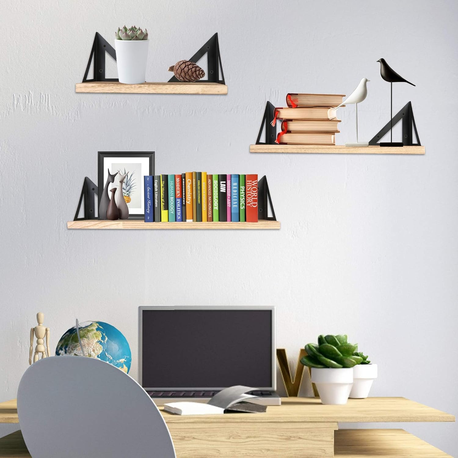 Floating Wall Shelves Rustic Floating Shelf Wall Mounted Set of 3 for Bathroom Bedroom Living Room Kitchen |Easy to Install, Decoration and Storage