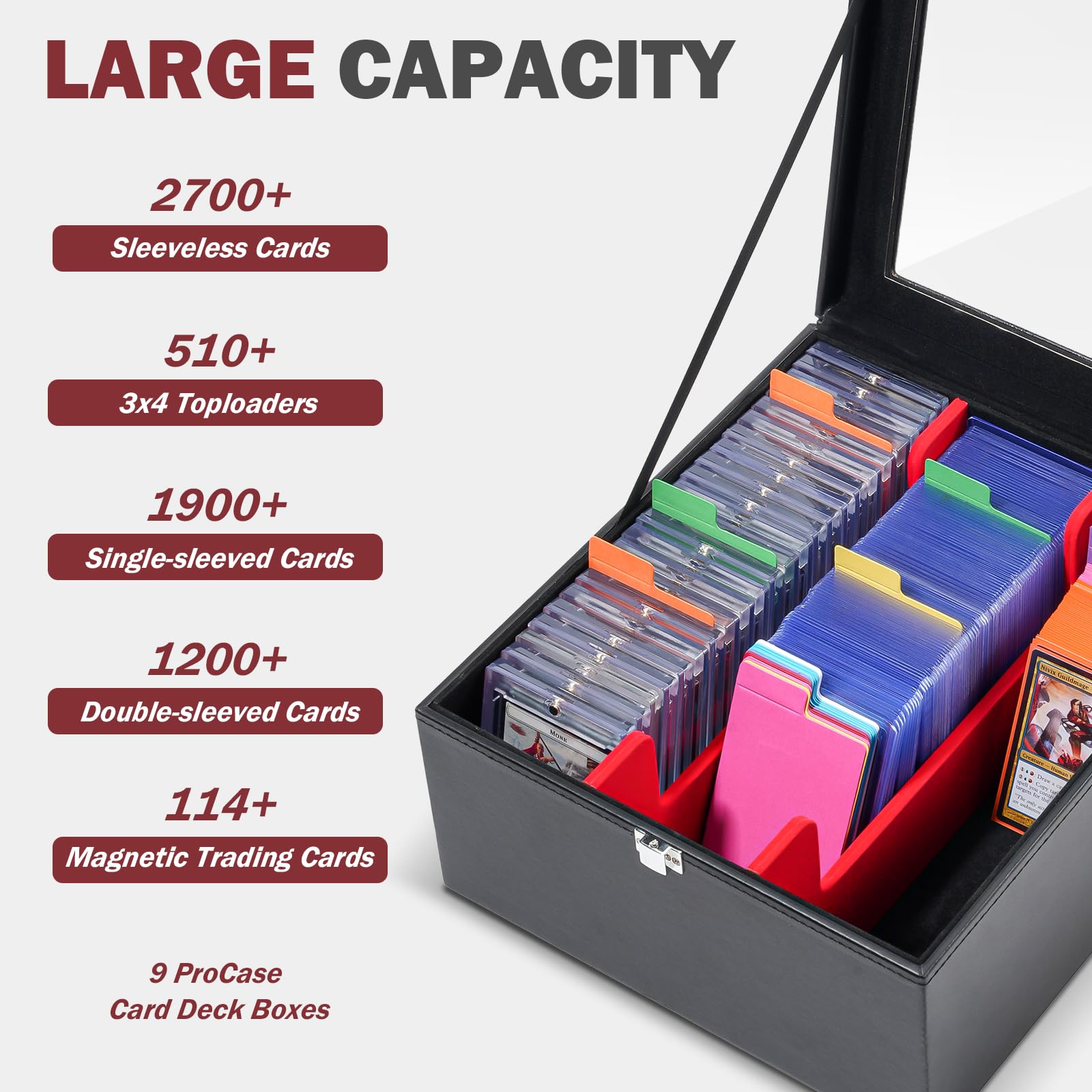 ProCase Boîte à Cartes avec couvercle transparent, Boîte de rangement pour cartes à collectionner/MTG/TCG/Yugioh/Sports Cards/Top Loader - Noir Rouge
