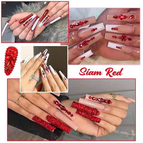 Miniatura 5 de 24 estilos de diamantes de imitación de rubí rojo para uñas, múltiples formas, vidrio K9 de respaldo plano, gemas rojas de Siam grandes, cuentas