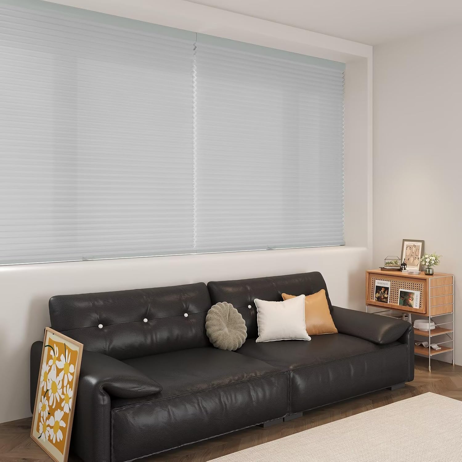 MYshade Cellular Shades, Cordless Light Filtering Windows Blinds for Bedroom, Bathroom, French Door, Living Room Pull Down Sheer Fabric Accordion Color-Matched Window Shades 31" W X 72" H, Grey