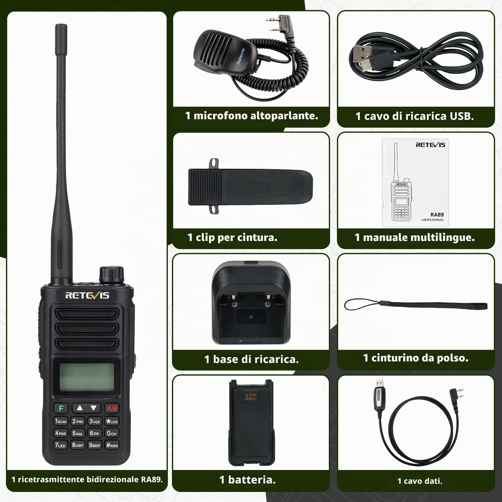 Retevis RA89 Ricaricabile Trasmittenti, Intervallo Lungo Walkie Talkie | IP68 Radioamatoriale, VFO, Batteria 2500mAh, Ricaricabile di USB A-C per il Salvataggio di Emergenza