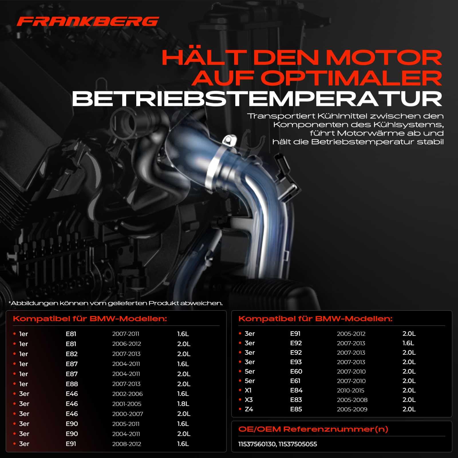 Frankberg Kühlwasserflansch Zylinderkopf Kompatibel mit 1er E87 1er Cabriolet E88 1er Coupe E82 3er E90 3er Cabriolet E46 3er Cabriolet E93 3er Compact E46 Replace# 11537505055