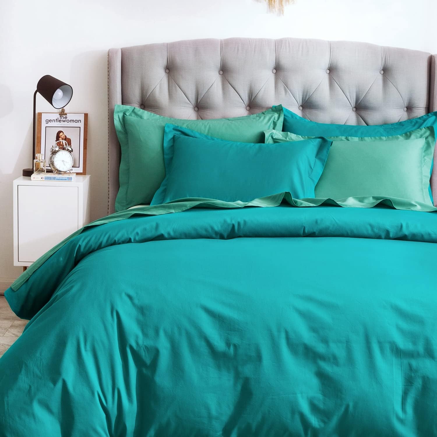 SUSYBAO Turquoise Blue Duvet Cover King 100% Cotton 3 Pcs Set 1 Modern Turquoise Duvet Cover with Zipper Ties 2 Pillow Shams Stylish Neutral Bedding Set Luxury Soft Breathable - Image 2