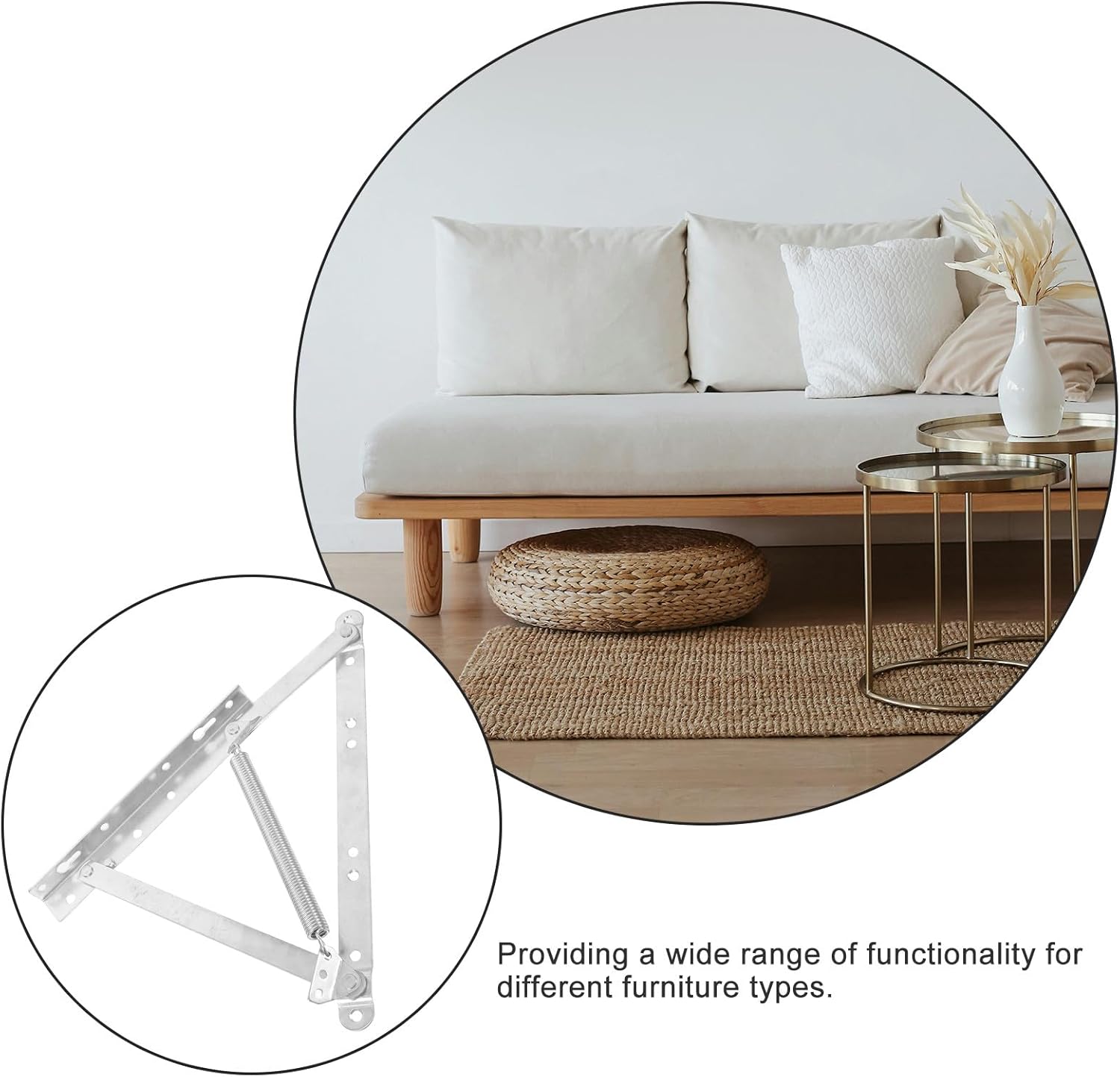 2Pcs Thickened White Zinc Triangular Spring Lifter Hinge for Sofa Bed Base Folding Sofa Bed Lifting Mechanism Box Support Hinge for Chaise Lounge Storage and Mid-Size