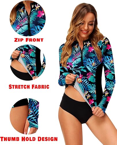 Miniatura 2 de AOBUTE Camisetas de natación con cremallera UPF 50+ para mujer con agujero para el pulgar