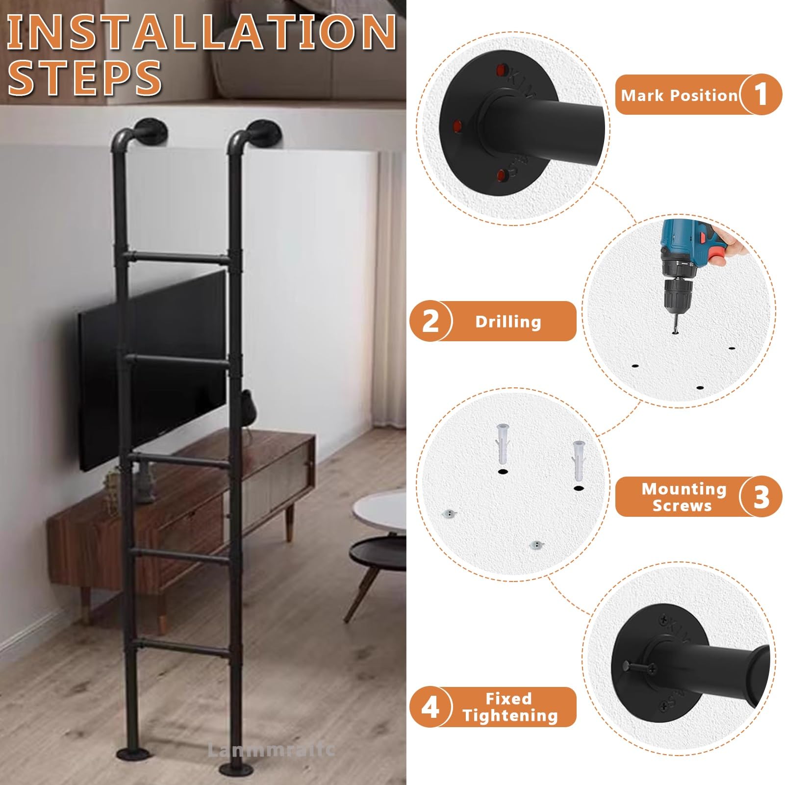 Scala di Emergenza in Metallo Nero Resistente, da Parete, per finestre di scantinati, soffitte, Letti a Castello, Sicurezza, 170 cm (67 Pollici), Scala per soppalco, Dorm