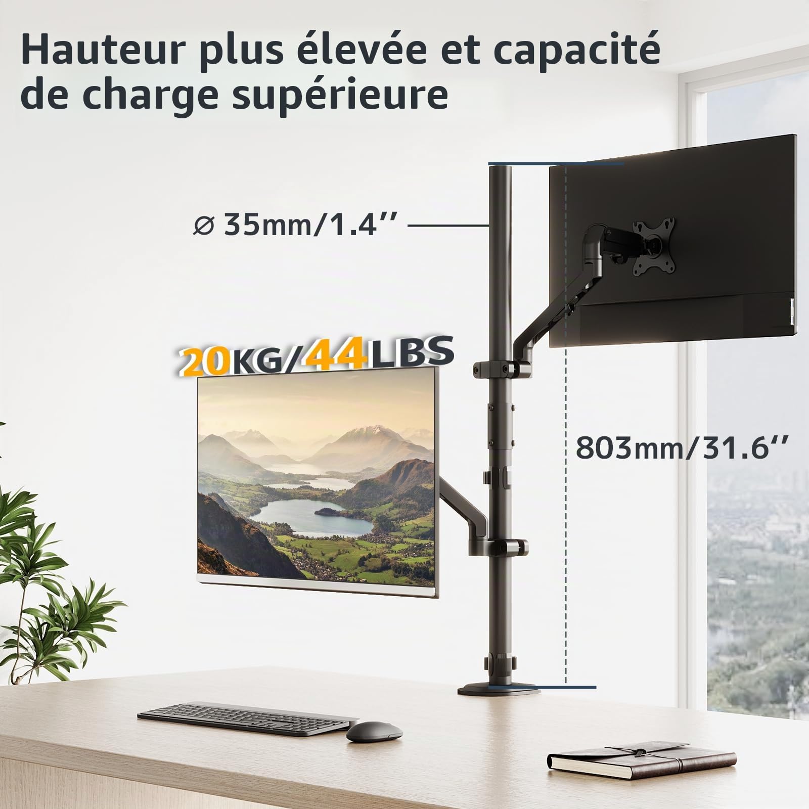 WORLDLIFT Tige Centrale Extra Haute et Stable Compatible avec Le Support de Moniteur, Prolongation de la flexibilité, Hauteur de 81 cm, Montage avec Pince en C et Douille