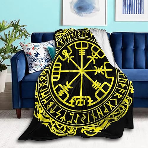 Miniatura 1 de Manta de forro polar suave para hombres y mujeres, manta para sofá y hogar, compatible con diseño celta vikingo negro, brújula rúnica mágica