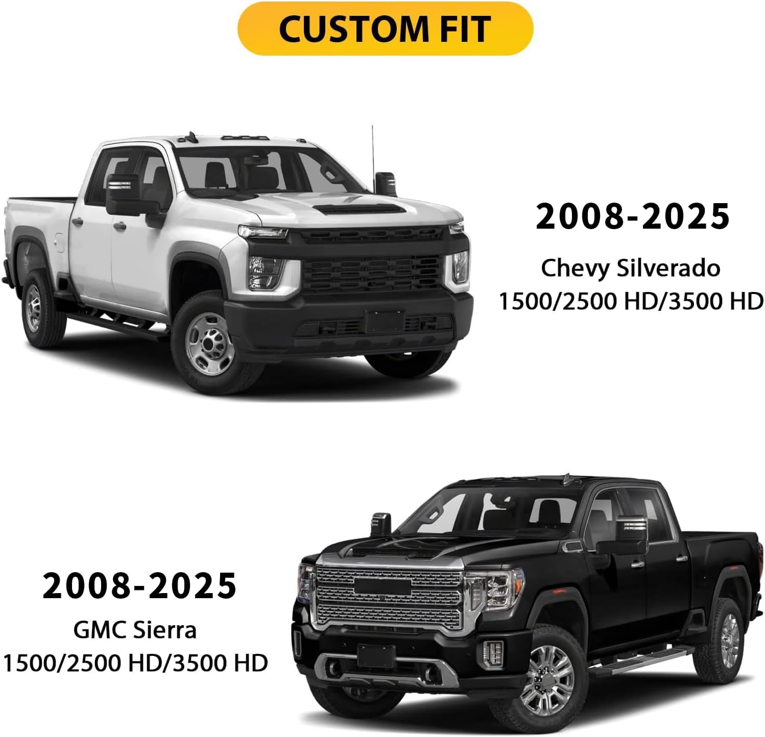 Octomo Seat Covers Full Set Compatible with Chevy Silverado GMC Sierra Custom Fit 2007 to 2025 1500 2500HD 3500HD Crew Double Extended Cab Pickup Truck Leather Seat Cover (5 Pcs Full Set, Black Blue)