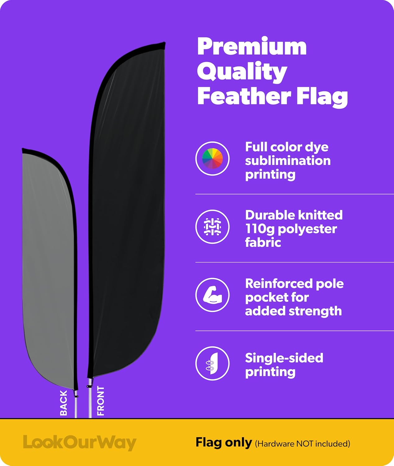LookOurWay Feather Flag Banner - 12 Feet Tall Advertising Flags for Outdoor Business and Events Promotion - Swooper Flag Only - Solid Color Flags - Black (10M1200295)