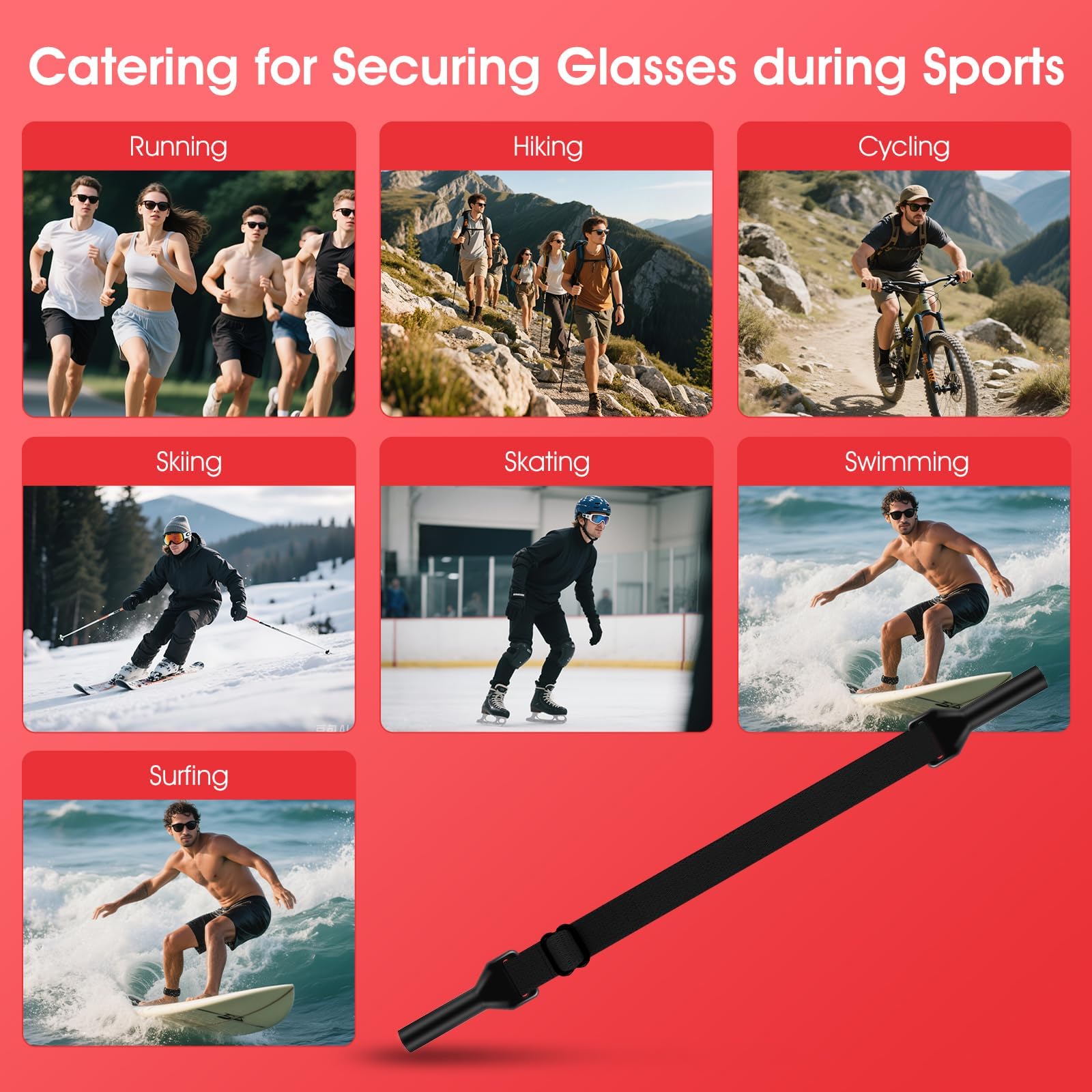 8 Stk Brillenband Hohe Elastizität, Verstellbar Stabil & Rutschfest Sportbrillenband, Brillen Band mit Hoher Flexibilität für Verschiedene Sportarten, Brillenbänder Herren & Damen für alle Kopfumfangs