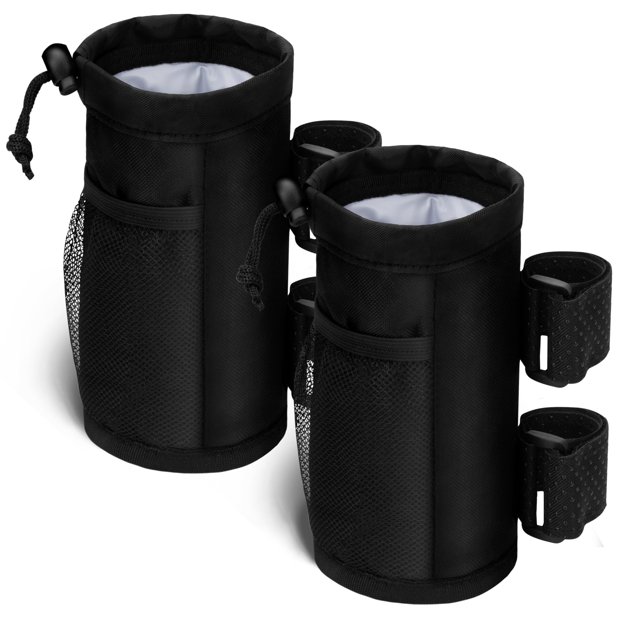 2 Pack Bike Water Bottle Holder Bicycle Cup Holder with Mesh Pocket Universal Bicycle Drink Cup Cage for Kid Adult Bike Scooter Wheelchair Cruiser Walker