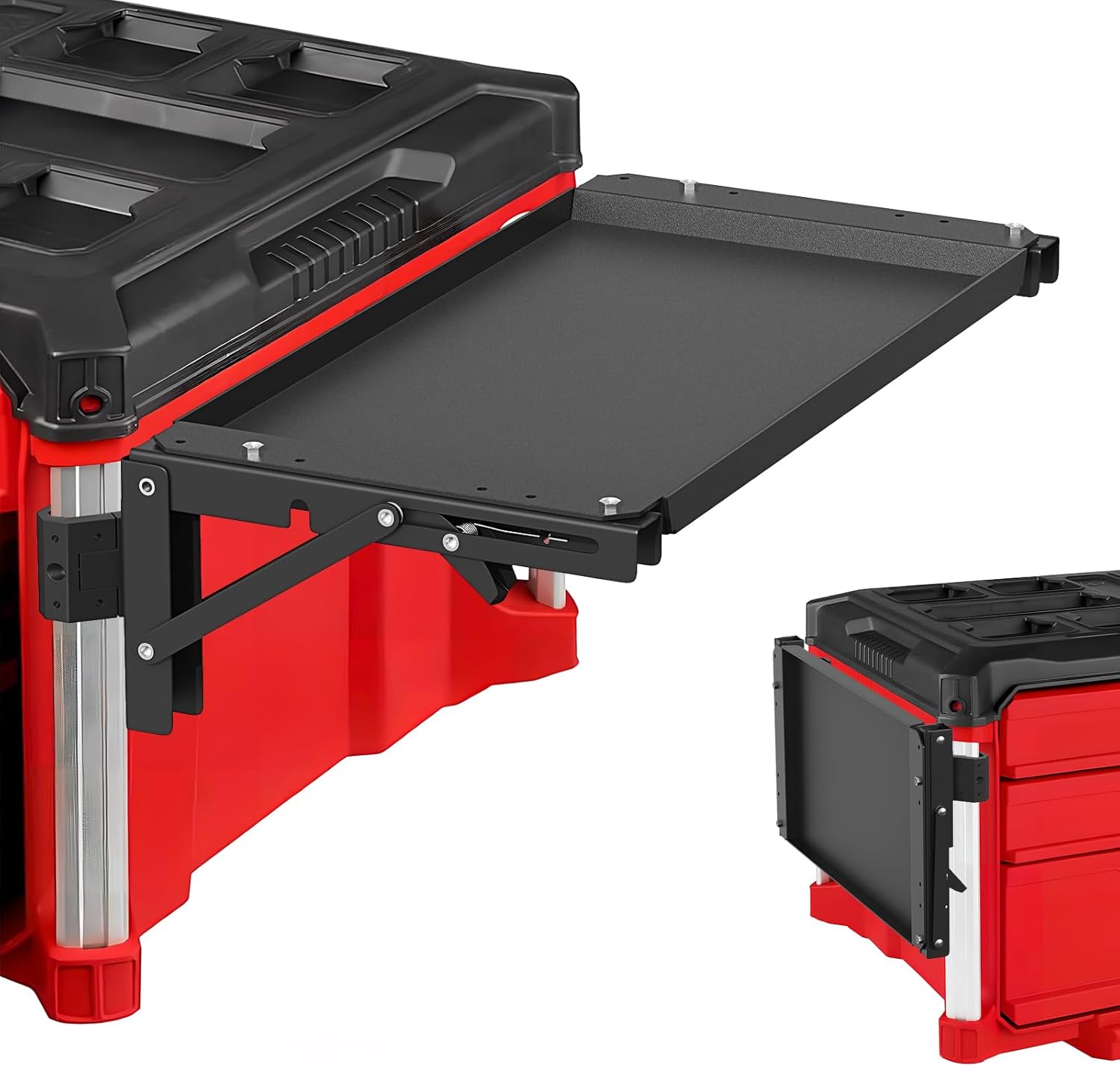 Pre-Installed Magnetic Folding Table Compatible with Milwaukee Packout Toolbox, Side Storage Tray Metal Foldable Storage Bracket for Milwaukee Packout Toolbox Accessory