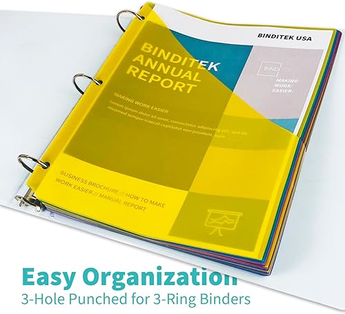 Miniatura 6 de Binditek Paquete de 30 fundas de polietileno para carpeta de 3 anillas, bolsillos para carpeta, organizador de carpetas de 3 agujeros, tamaño carta,