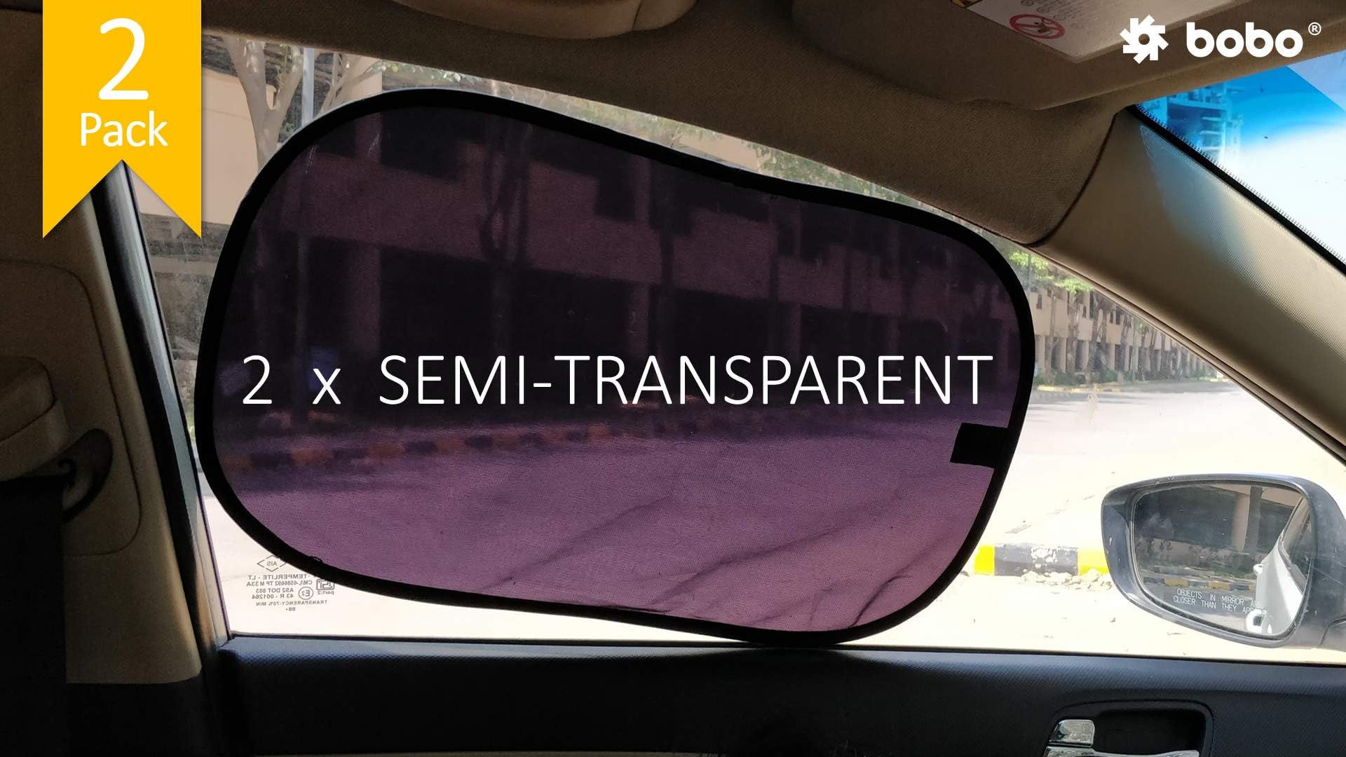 BOBO Car Sun Shade (Pack of 2) - 80 GSM with 15s Static Film (Highest Possible) for Full UV Protection - Universal Fit (for All Cars) - 2 Semi-Transparent Sun Shades