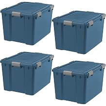 IRIS USA 4-Pack 74 Qt Storage Bins with Gasket Lids, Navy | WeatherPro seal helps protect bulky items for moving, garage, attic and basement storage