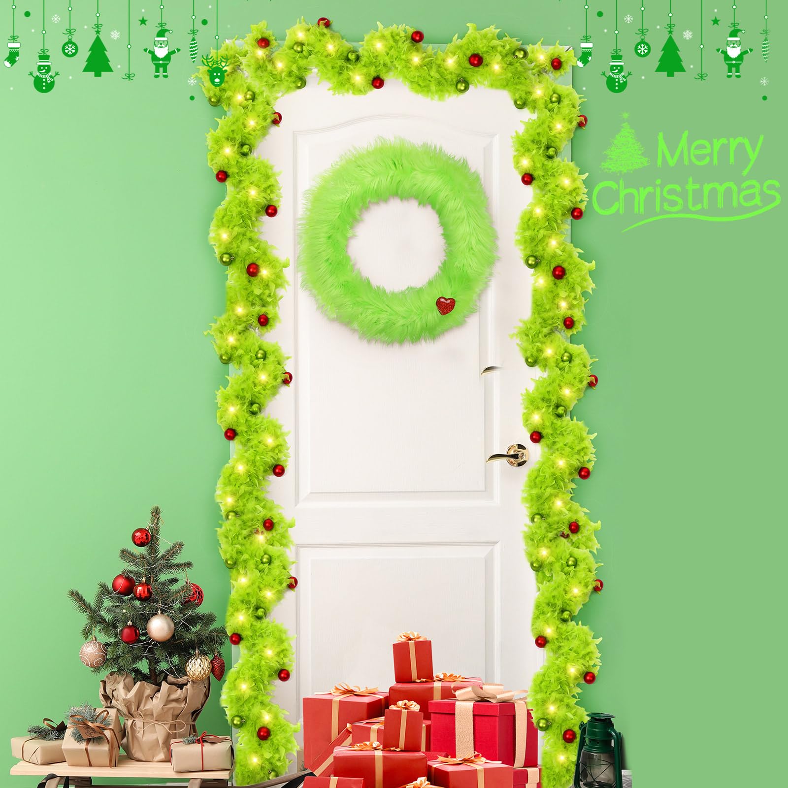 Amazon.com: Suncalla Christmas Lime Green Furry Wreath for Front