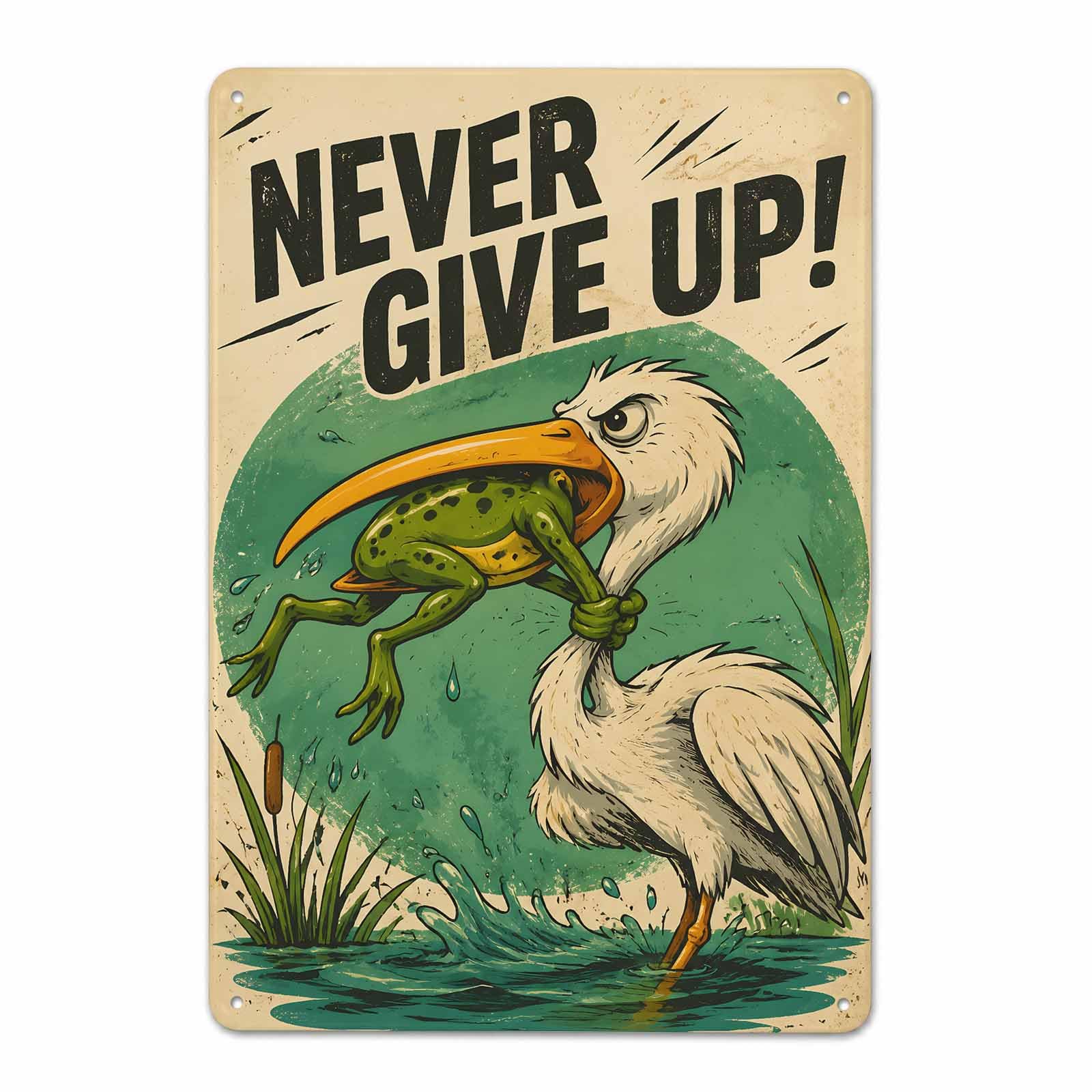 Gsrony Boys Type20 Never Give Up Pelican Frog Vintage Metal Tin Sign 8X12,Waterproof