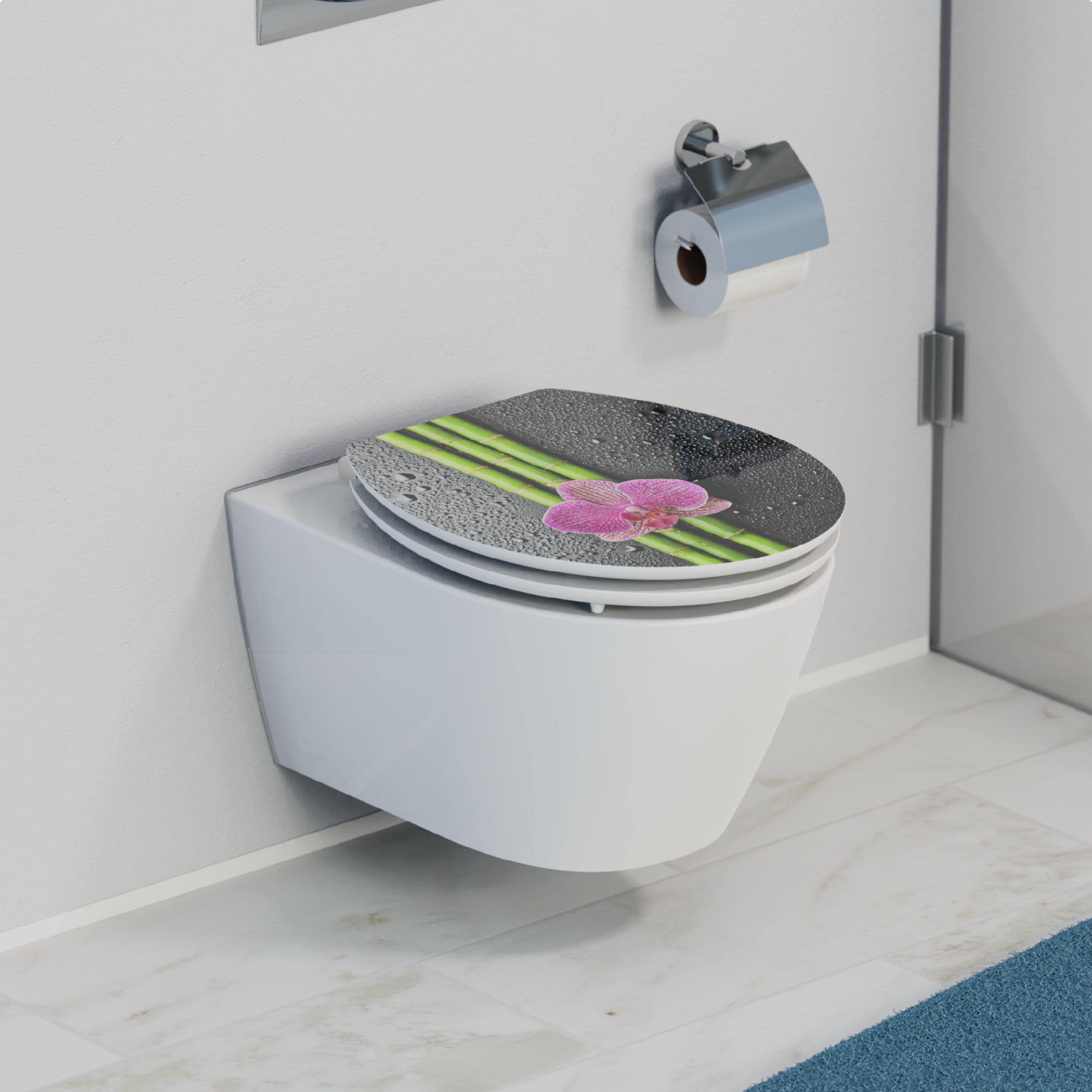 Schütte ASIA 80521, Abattant WC HIGH GLOSS avec noyau en bois (MDF) et système d'abaissement automatique, compatible avec la majorité des cuvettes WC, motif