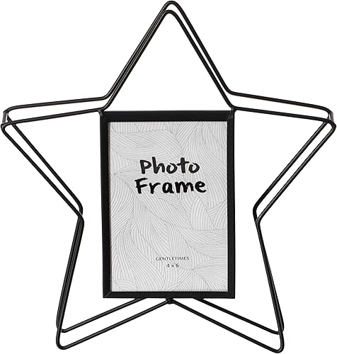 Miniatura 5 de Marco de fotos moderno de metal negro con forma de estrella para exhibición de mesa, 4 x 6 pulgadas