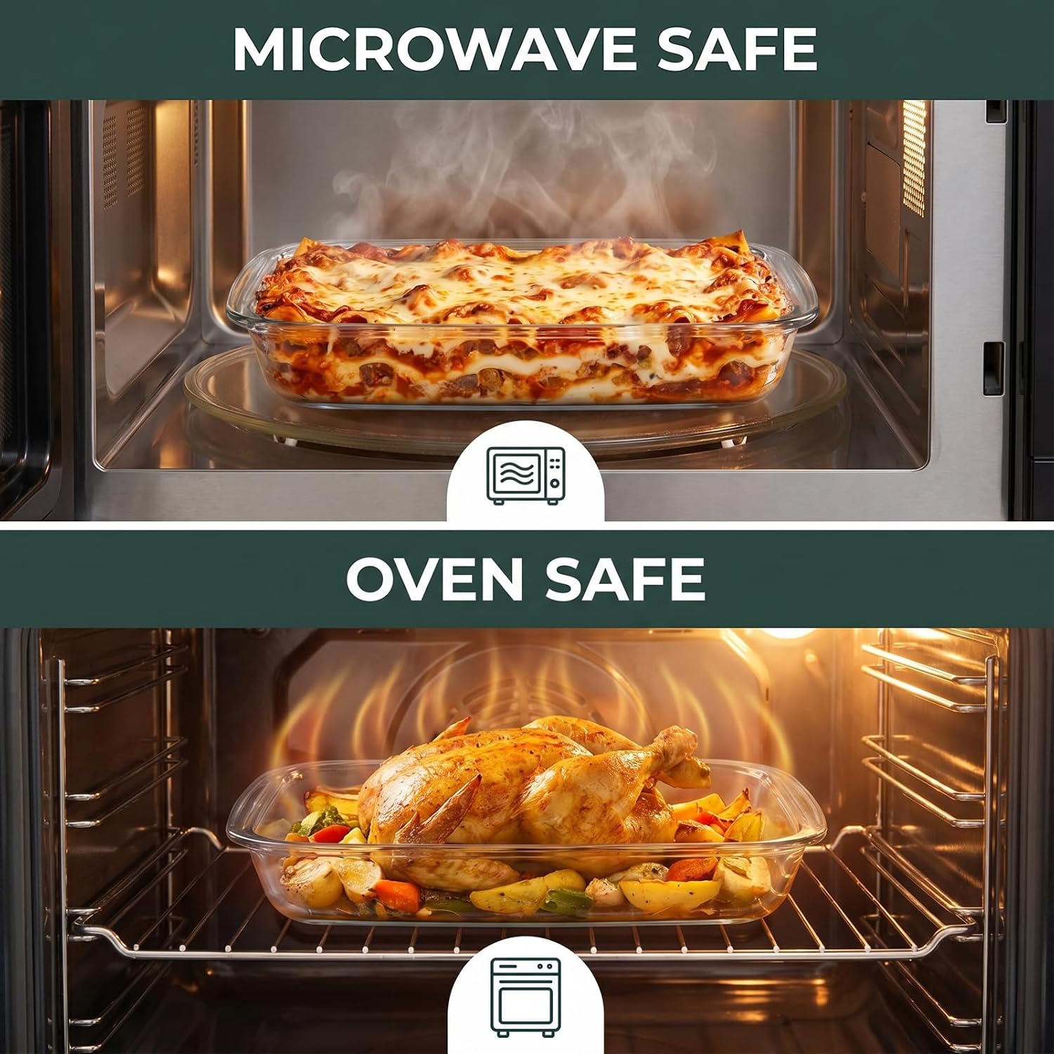 3-Piece Borosilicate Glass Baking Dish Set,Rectangular Glass Bakeware Set, Baking Pans for Cooking Lasagna Kitchen Baking Bakeware Set Oven Microwave Refrigerator Dishwasher Safe
