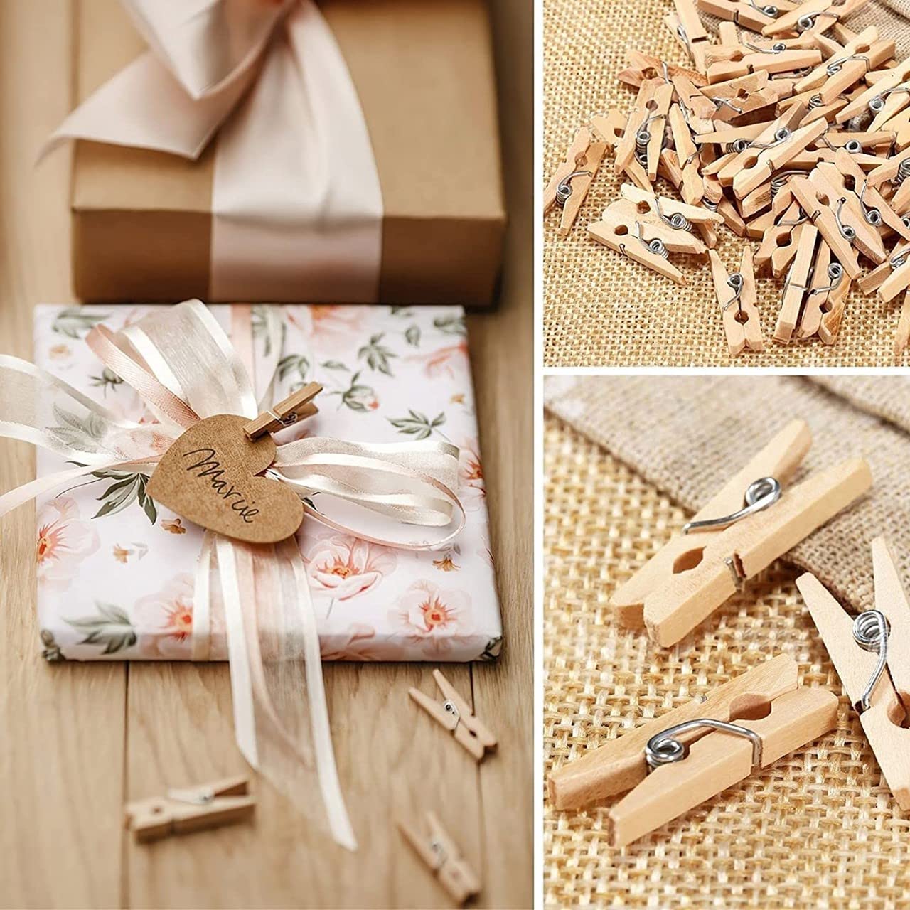 ecofynd 50 pcs Mini Natural Wood Pin for Photos, Wooden Small Photo Clips, Mini Close Pins for Pictures, Display Artwork, Little Baby Shower (CS3001) 2