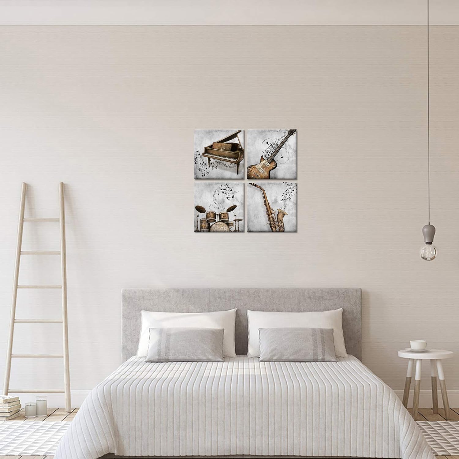 LoveHouse Music Canvas Wall Art Muisc Pictures for Wall Jazz Guitar Piano Saxophone and Drum Painting Poster Prints