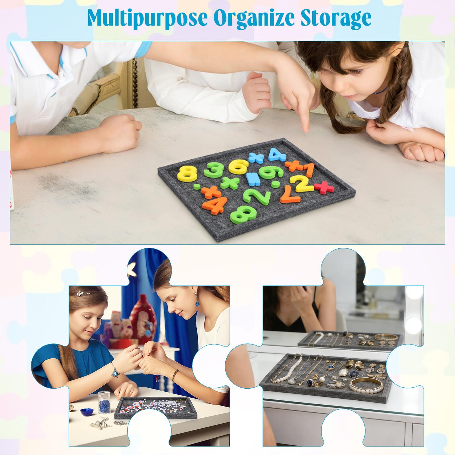 Plateau à Puzzle Réutilisable en Feutre, 1 Set, Empilable | Trieur de Pièces, Protège les Éléments, Portable, pour Puzzles et Blocs, Rangement Pratique