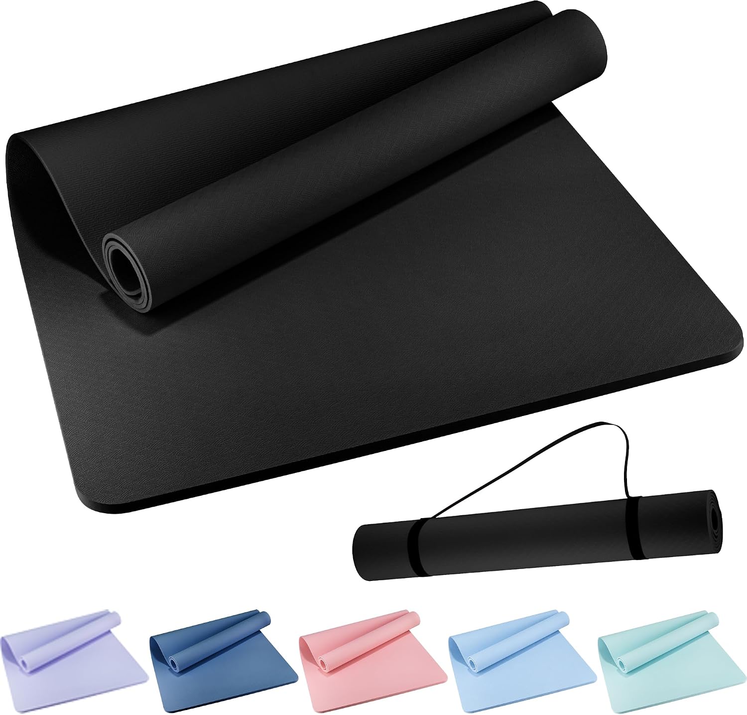 Extra Wide Yoga Mat 72" x 32", 6mm Non Slip TPE Exercise Mat with Carrying Strap, Large Workout Mat for Yoga, Pilates, Stretching, HIIT & Home Gym