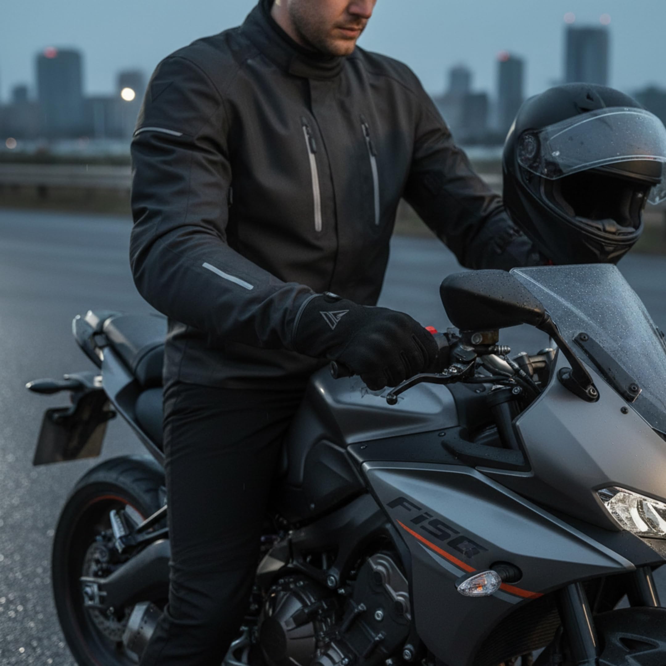 Guantes Moto Invierno Hombre con Palma de Cabra Analina 100%, Repelente al Agua, Waterproof, Protección Gel Antivibración y Compatibles con Pantallas Táctiles