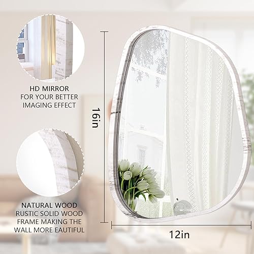 Miniatura 119 de Espejo de pared irregular de 26 x 18 pulgadas, espejo de baño grande asimétrico con marco de madera, espejos decorativos artísticos modernos