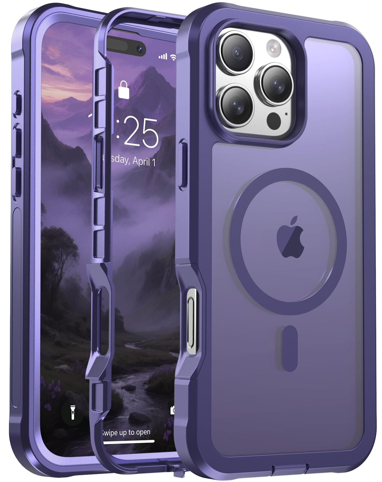 Magnetic for iPhone 16 Pro Max Case Heavy Duty Protection Dark Purple
