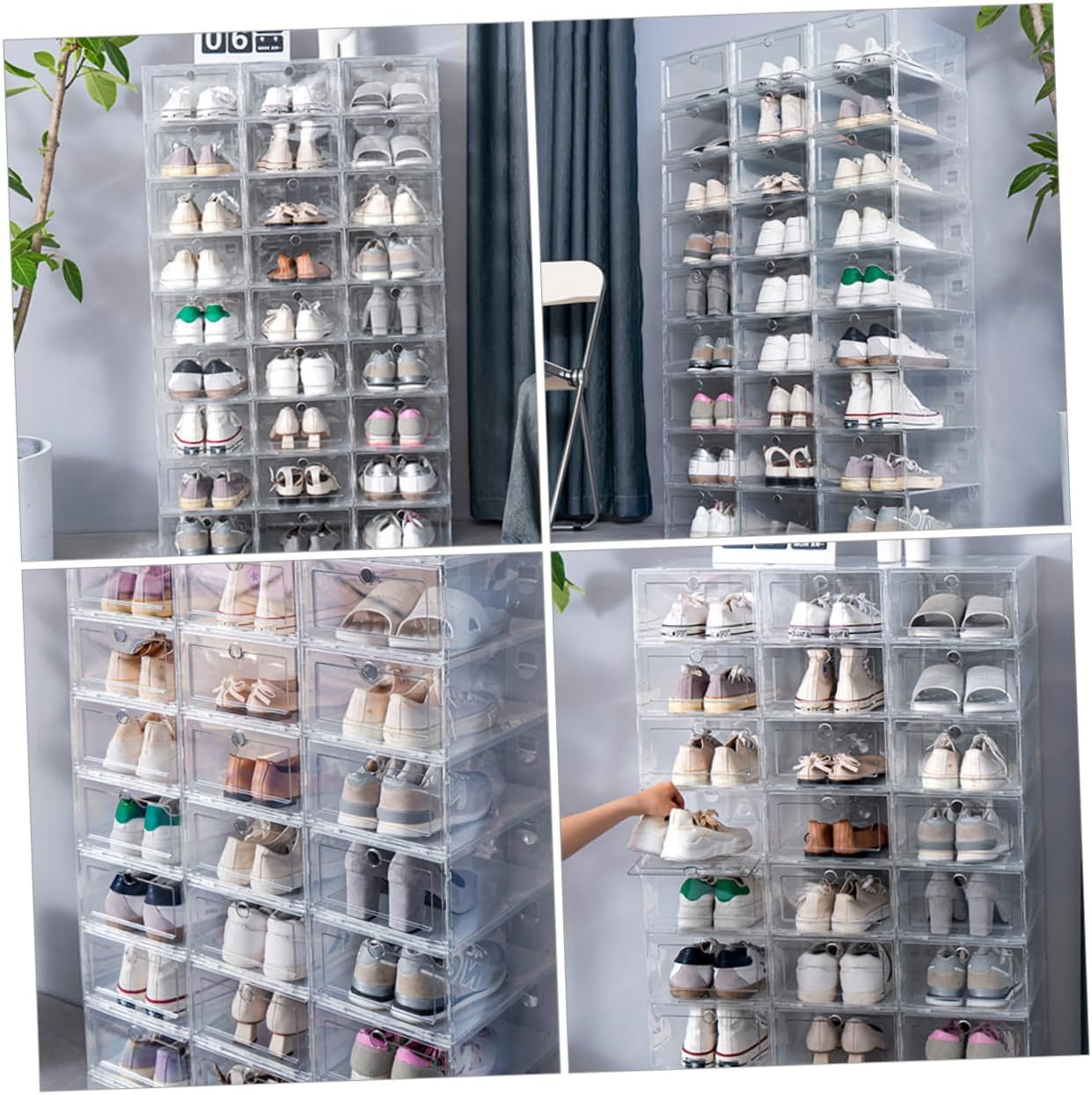 Luxshiny 6pcs Transparent Shoes Storage Boxes Plastic Shoe Container for Organized Sneaker Display Dustproof Drawer Type Design for Closet and Entryway Use