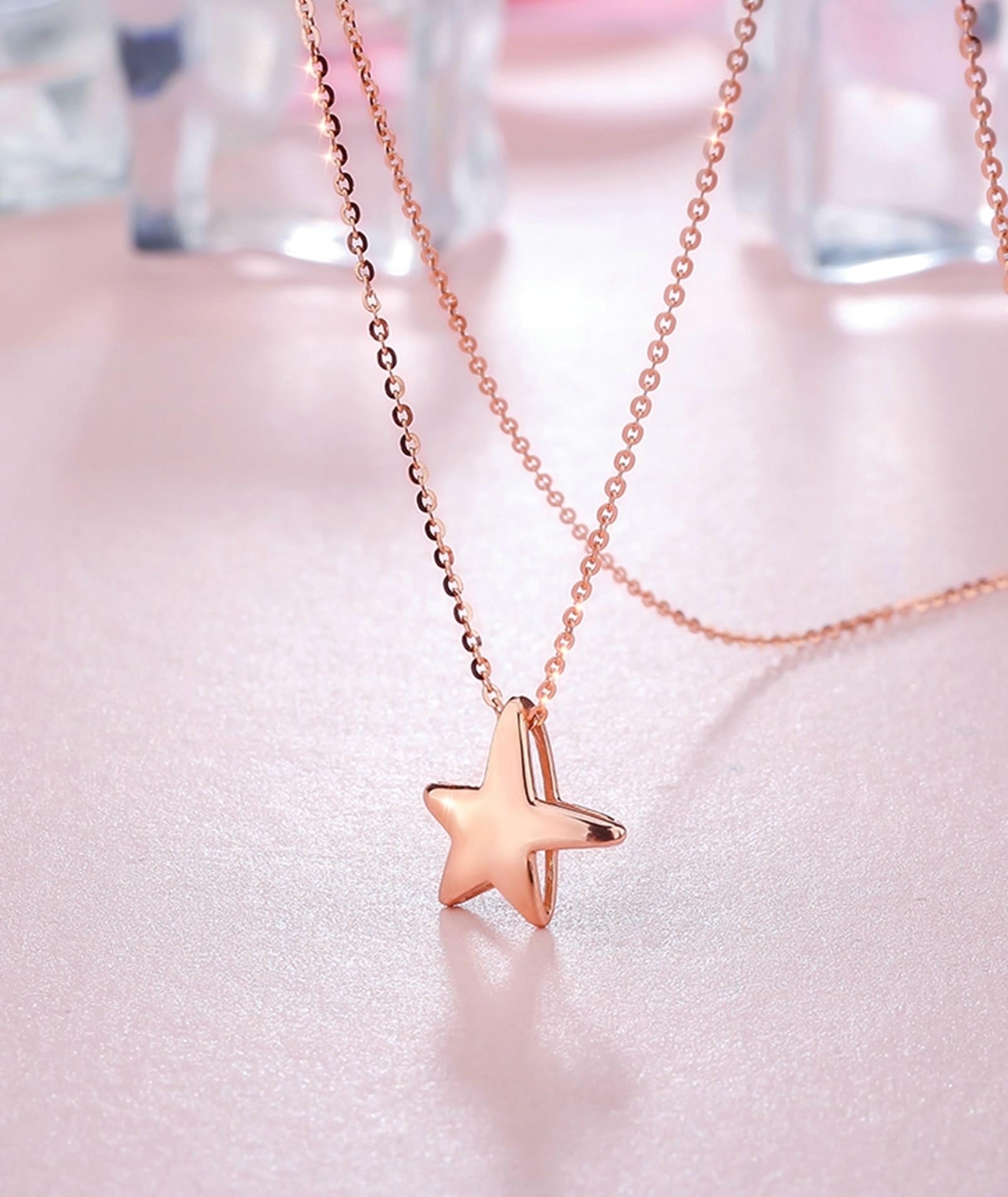Collar de oro rosa de 18 K Au750, colgante de estrella de mar, para mujer, cadena de oro 750, 50 cm, Oro rosa de 18 quilates, Sin circonita