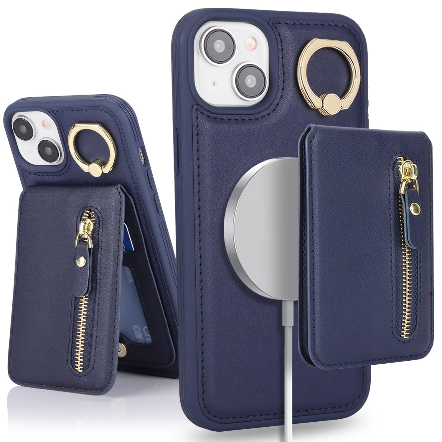 DEYHU for iPhone 13 Phone case with Card Holder with Compatible magsafe Magnetic, Key Chain PU Leather Flip Kickstand Detachable 2-in-1 Wallet case