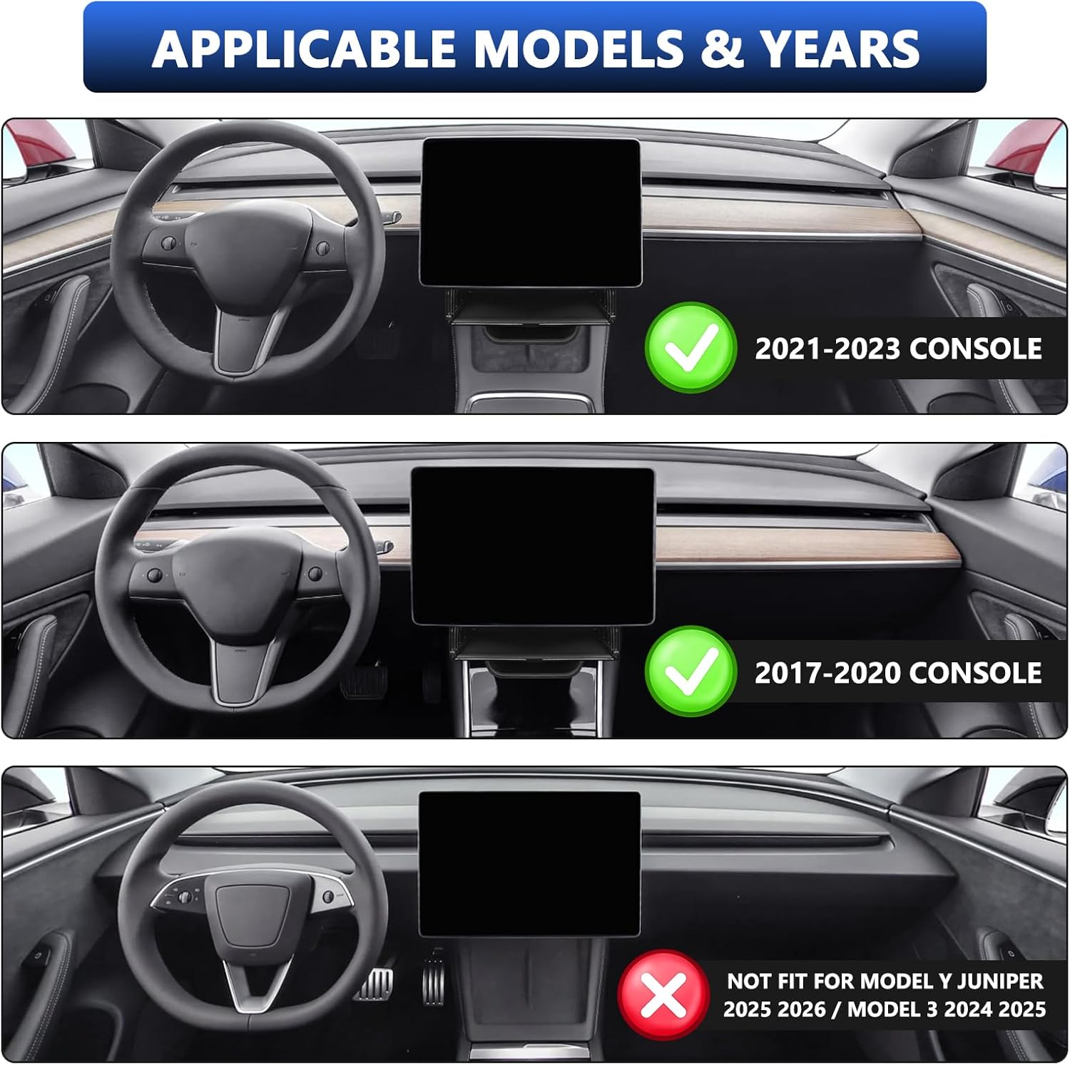 Hideable Under Screen Storage Organizer Compatible with Tesla Model Y 2024-2020(Not Juniper)/Model 3 2023-2017 Accessories Black (Not Model Y Juniper 2025-2026/Model 3 Highland 2024-2025)