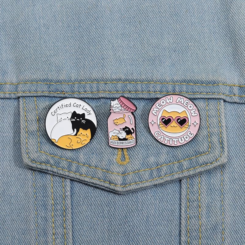 Image of Pink Anti Depressants Bottle Shape Enamel Pin Black White Orange Cat Metal Badge Brooch For Backpacks Accessories
