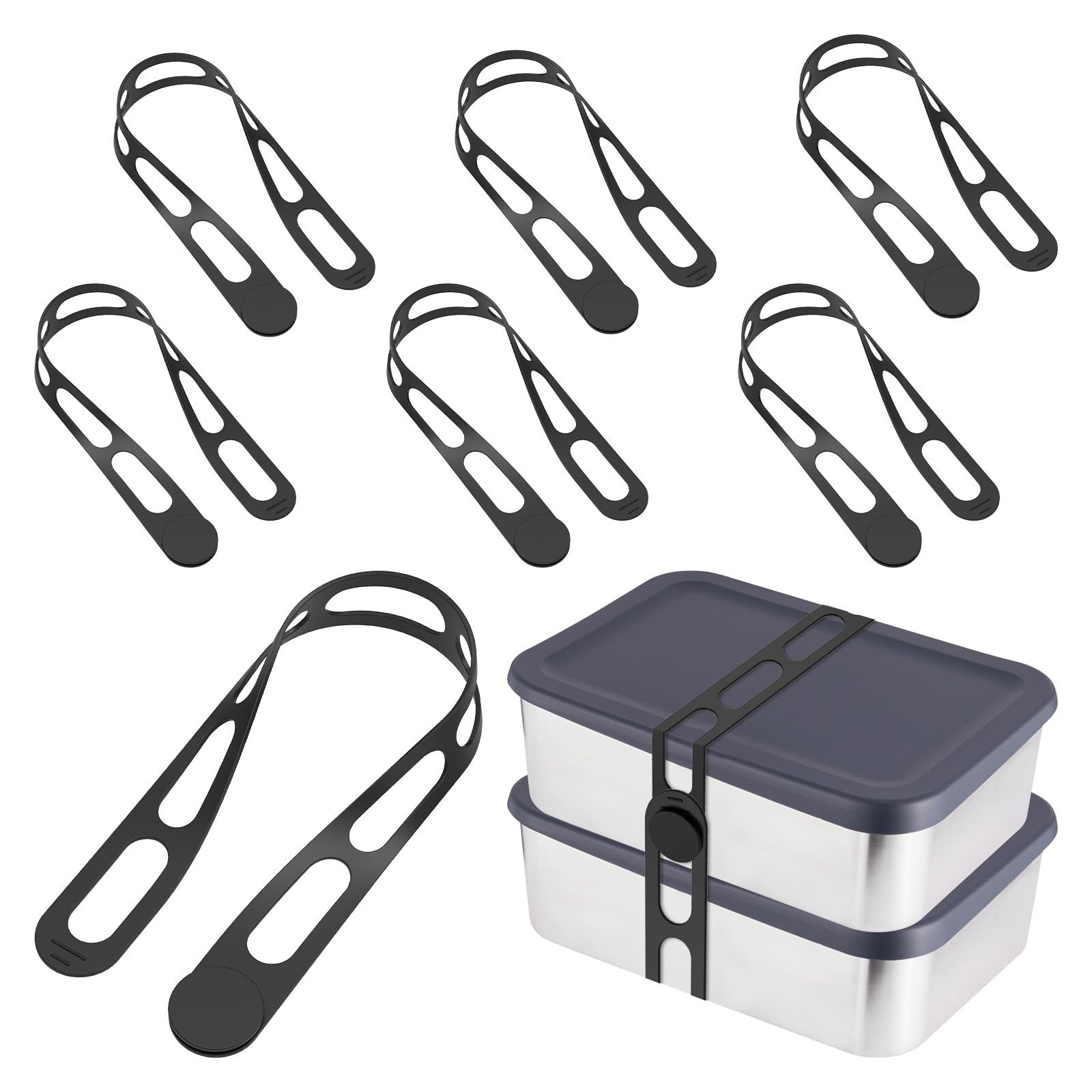 8 Pcs Silicone Latch Strap, Minimalist Silicone Lid Latch Strap Reusable Elastic Lid Lock with Safe Locking Design for Luggage Meal Box Pan Curtain