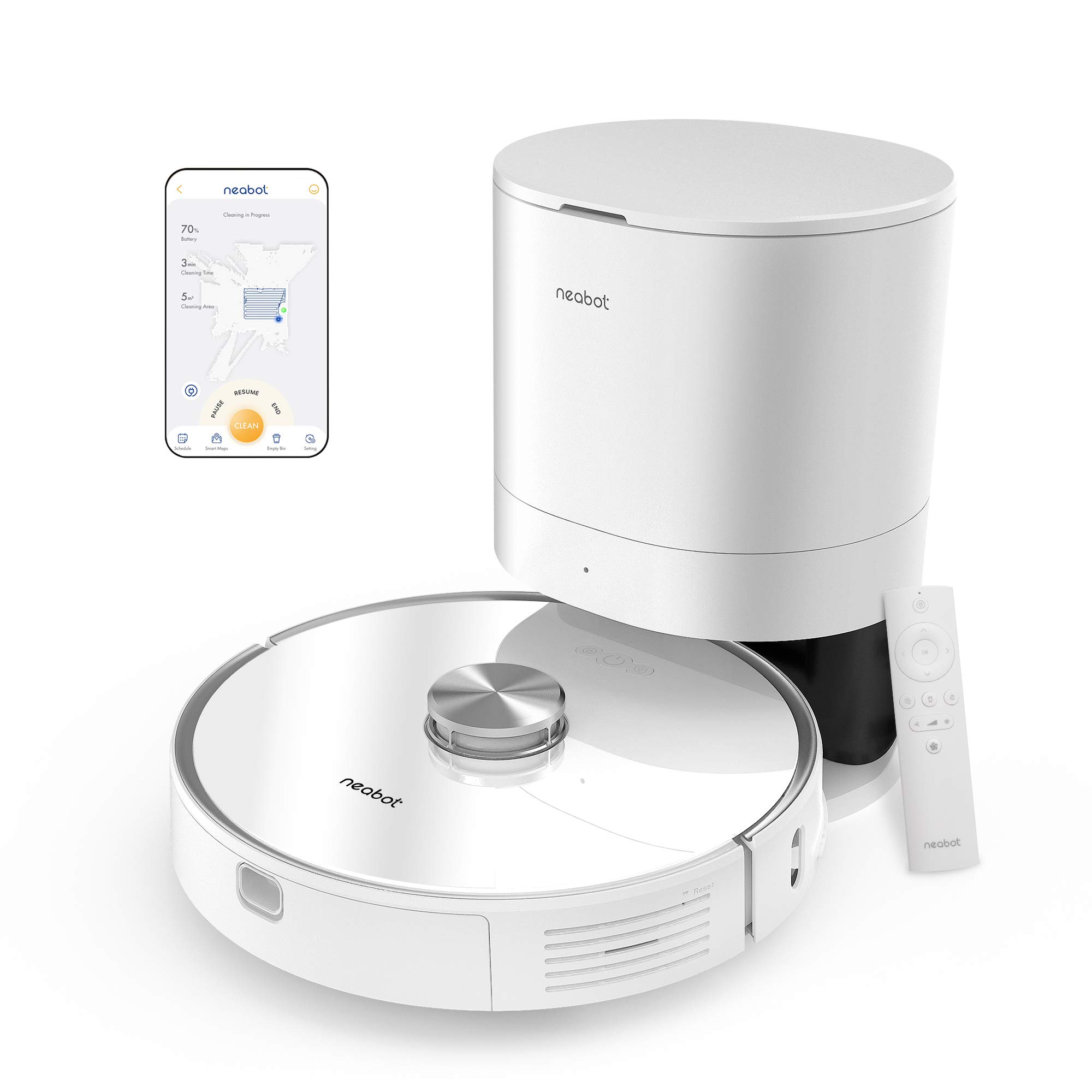 Neabot Robot Vacuum with Self-Emptying Dustbin Included, 2700Pa Strong Suction, Laser Navigation, Smart Mapping with No-Go...