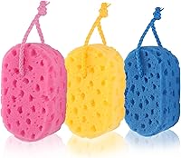 LYMCY 3 Pack Exfoliating Bath Sponges - Soft Reusable Shower Loofahs for Women & Men, Gentle Body Scrubber with Hanging Rope