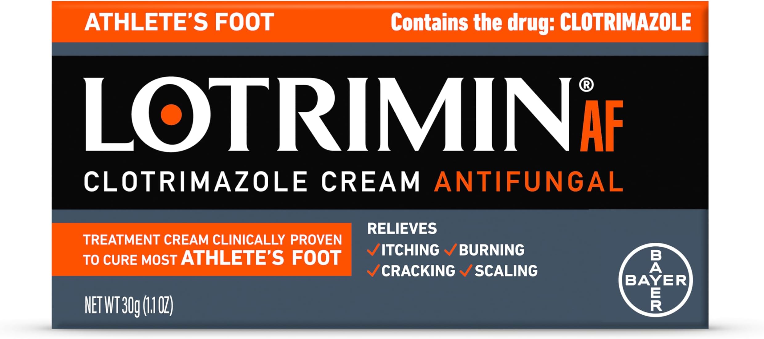 AF Cream for Athlete's Foot, Clotrimazole 1% Antifungal Treatment, Clinically Proven Effective Antifungal Treatment of Most AF, Jock Itch and Ringworm, Cream, 1.1 Ounce (30 Grams) (New Look)