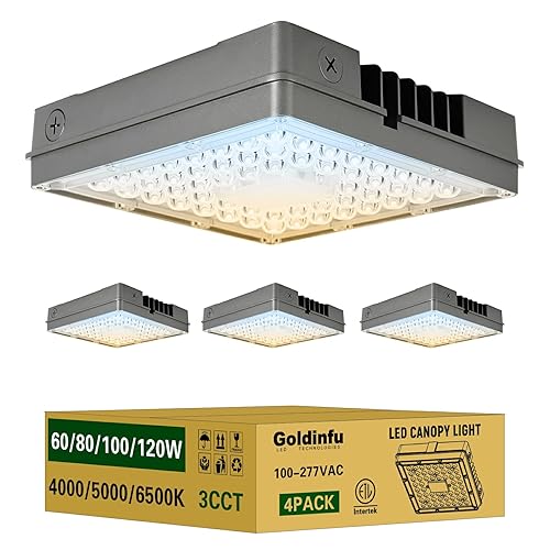 120W LED Canopy Light 4Pack, 60/80/100/120W Selectable, 3CCT 4000/5000/6500K, Commercial