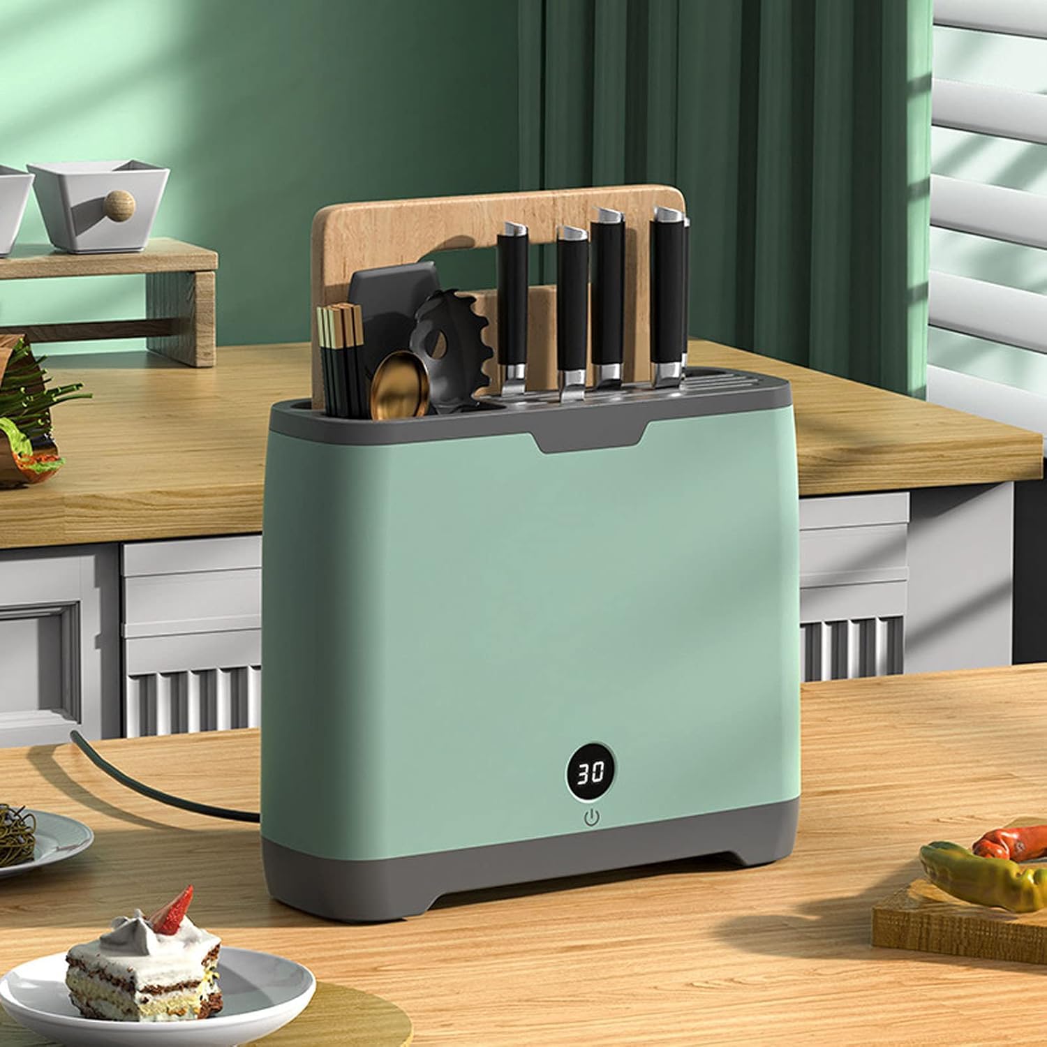 Desinfección Inteligente De Tablas De Cortar con Cuchillo, Desinfección con Cuchillossoporte De Secado De Herramientas De Cocina, Desmontable para Facilitar La Limpieza, Diseño D, Green